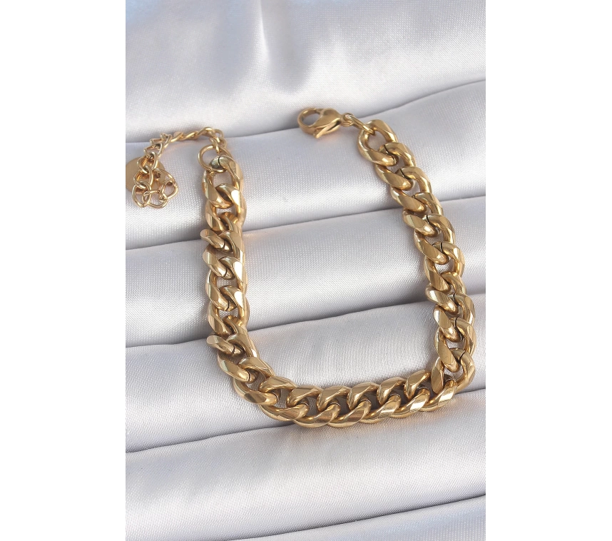 316L Çelik Gold Renk Kalın Zincir Model Kadın Bileklik