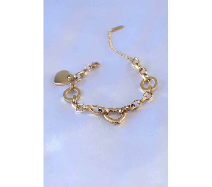 316L Çelik Gold Renk Kalp Figür Zincir Model Kadın Bileklik