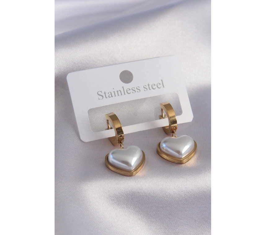 316L Çelik Gold Renk Kalp Model Kadın Küpe