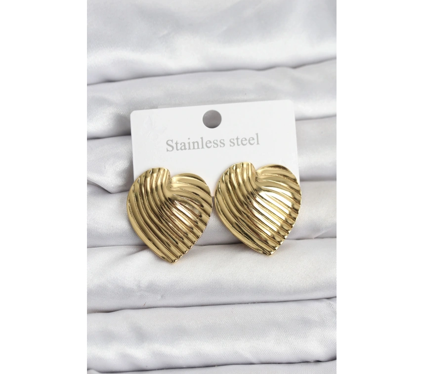 316L Çelik Gold Renk Kalp Model Kadın Küpe