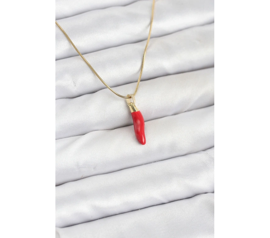 316L Çelik Gold Renk Kapya Kırmızı Biber Model Kadın Kolye