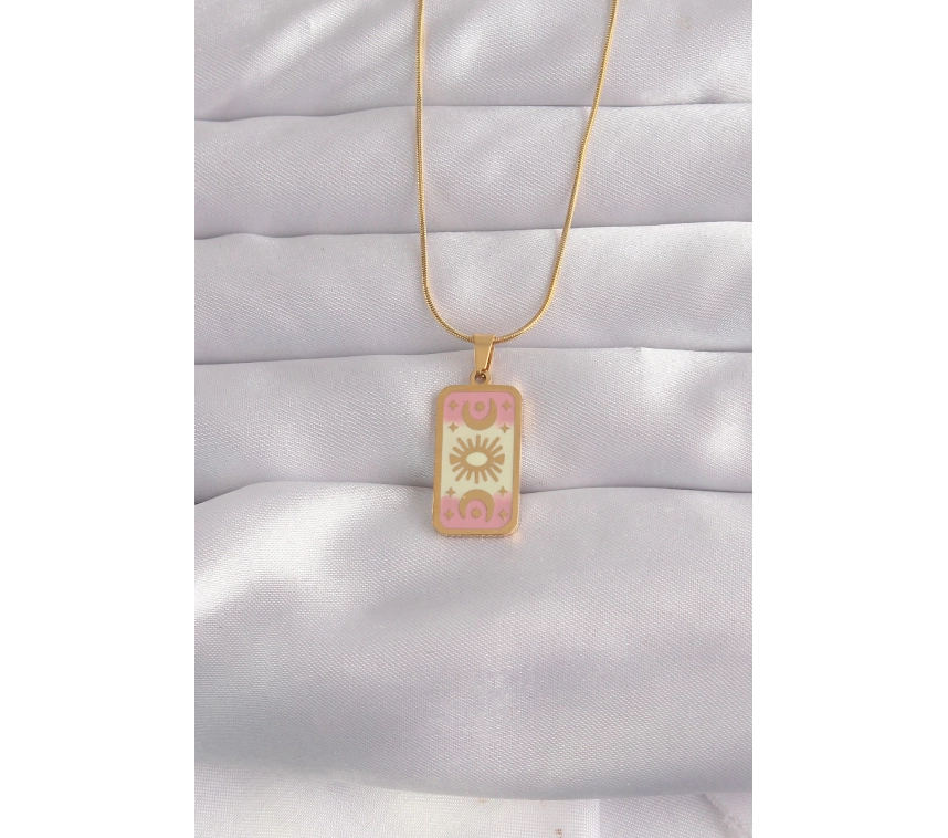 316L Çelik Gold Renk Karışık Mineli Ay Figür Tarot Kolye