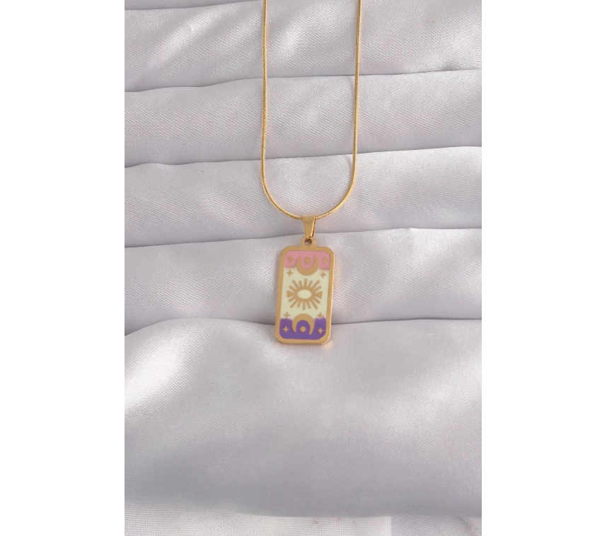 316L Çelik Gold Renk Karışık Mineli Ay Figür Tarot Kolye
