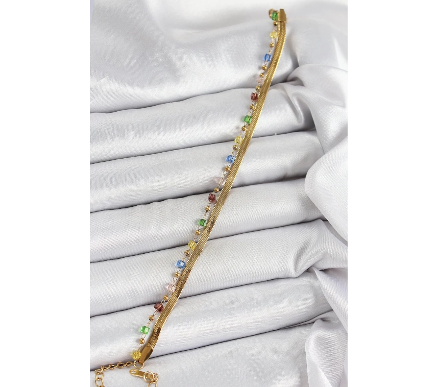 316L Çelik Gold Renk Karışık Renkli Kristal Taşlı Kadın Bileklik