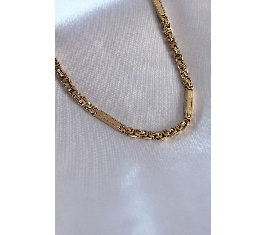 316L Çelik Gold renk Kral Zincir Renk İşleme Detay Erkek Kolye