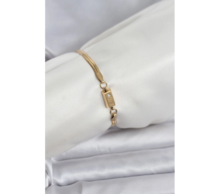 316L Çelik Gold Renk Külçe Altın Model Kadın Bileklik