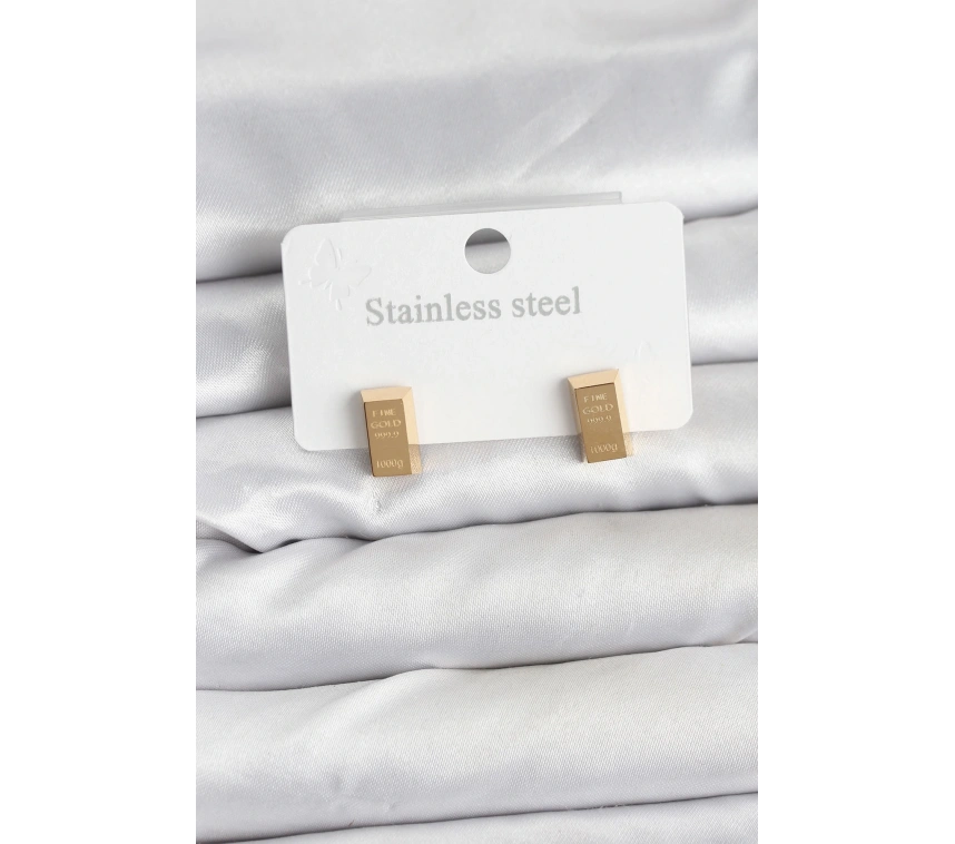 316L Çelik Gold Renk Külçe Altın Model Kadın Küpe