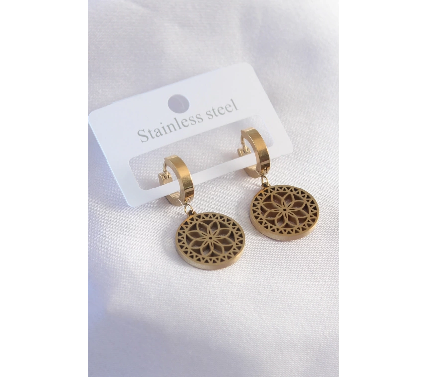 316L Çelik Gold Renk Lotus Kadın Küpe