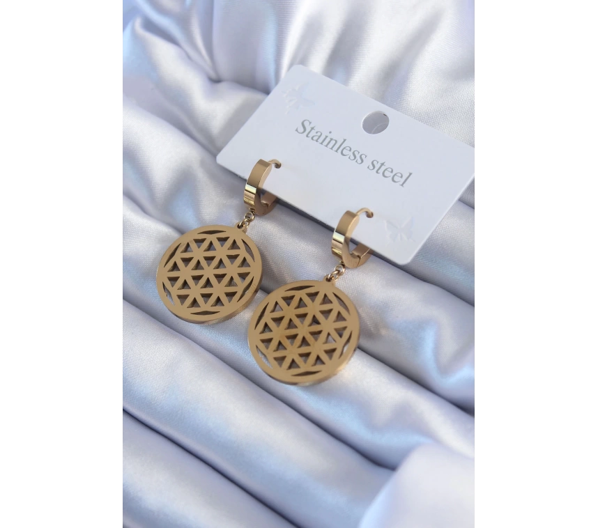 316L Çelik Gold Renk Lotus Model Kadın Küpe