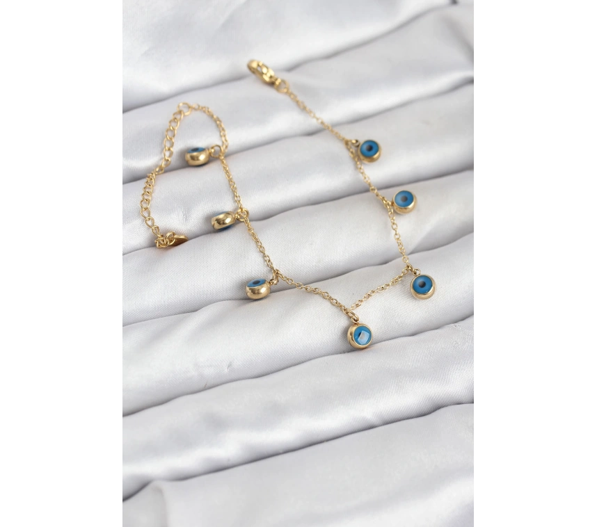 316L Çelik Gold Renk Minimal Nazar Model Kadın Bileklik