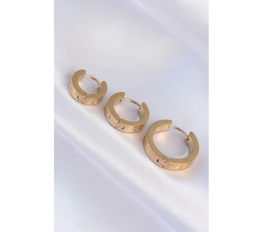 316L Çelik Gold Renk Model 3lü Halka Küpe