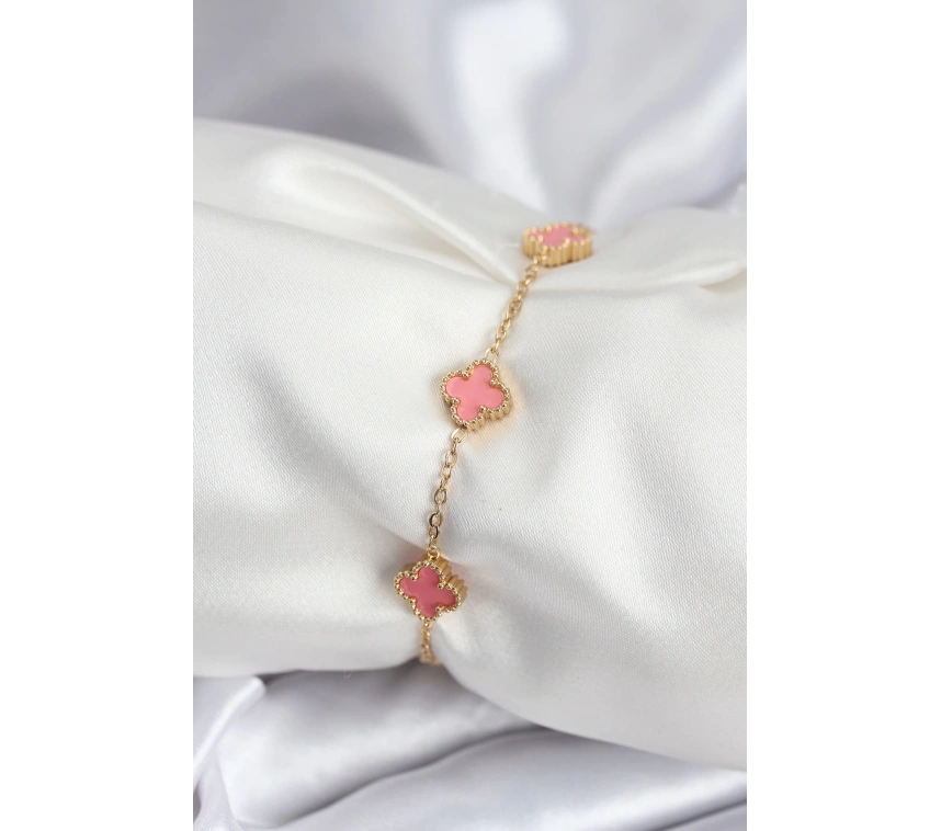 316L Çelik Gold Renk Pembe Baby Boy Yonca Kadın Bileklik