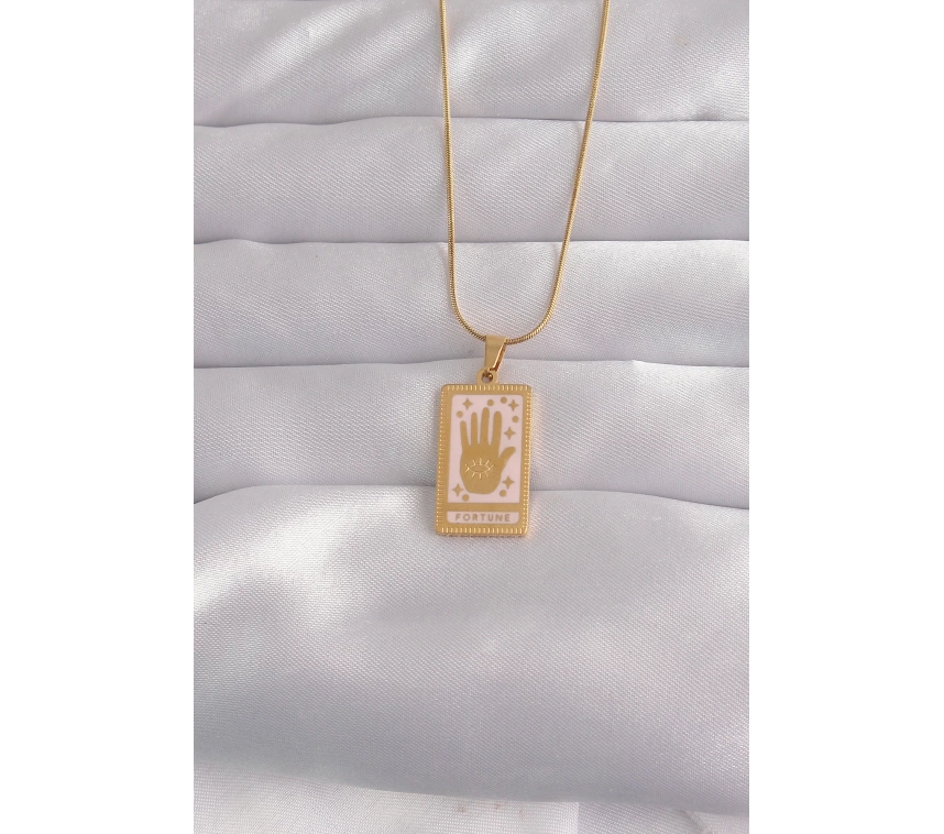 316L Çelik Gold Renk Pembe Mineli El Figür Tarot Kolye