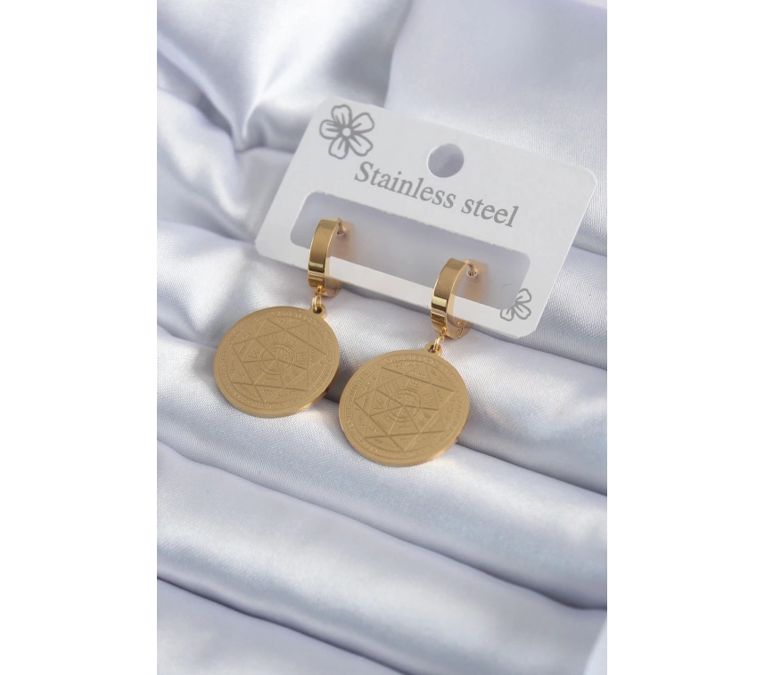 316L Çelik Gold Renk Pentagram Yıldızı İşleme Model Kadın Küpe