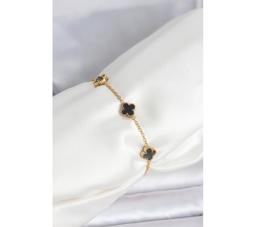 316L Çelik Gold Renk Siyah Baby Boy Yonca Bileklik