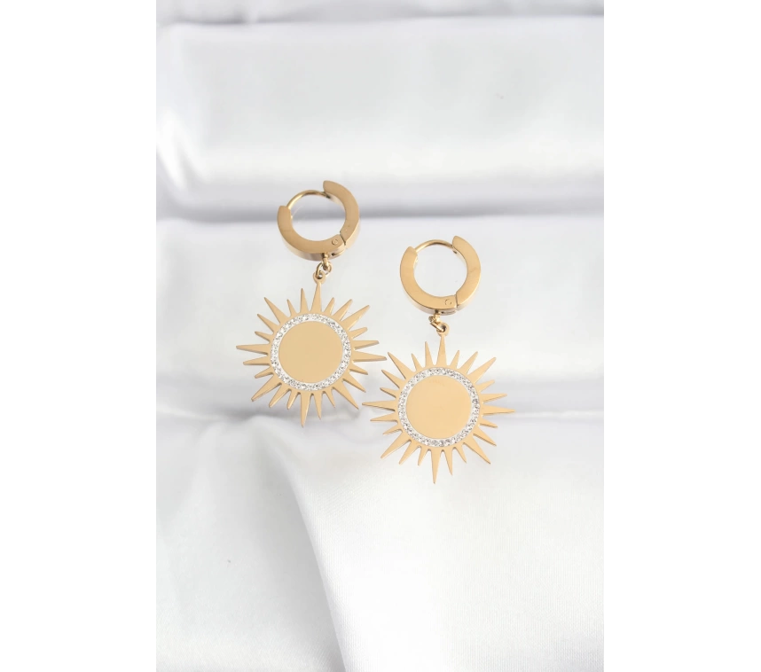 316L Çelik Gold Renk Taşlı Güneş Model Küpe