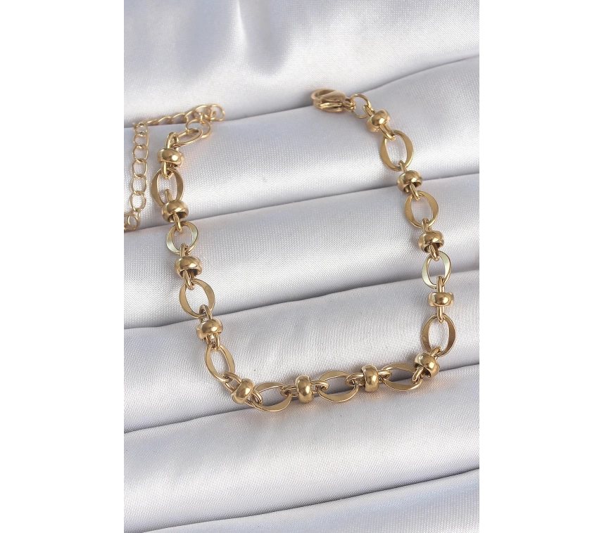 316L Çelik Gold Renk Topçuk Halka Zincir Model Kadın Bileklik