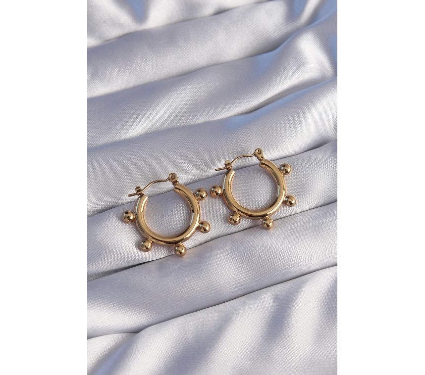 316L Çelik Gold Renk Topçuk Tasarımlı Oval Küpe