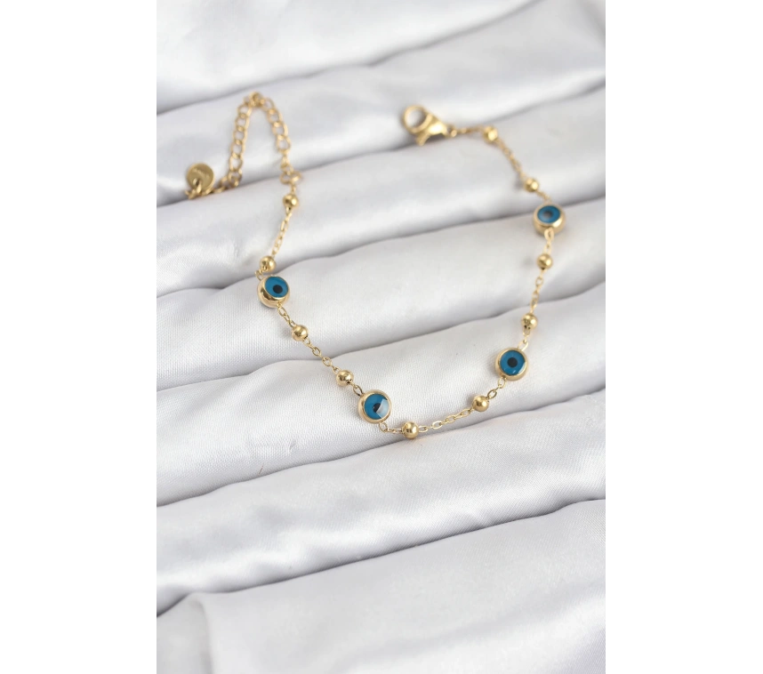 316L Çelik Gold Renk Topçuklu Nazar Model Kadın Bileklik