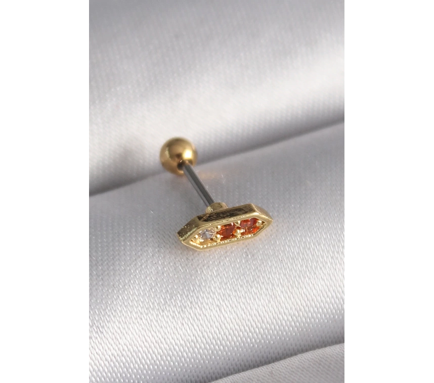 316L Çelik Gold Renk Turuncu Zirkon Taşlı Tragus Piercing