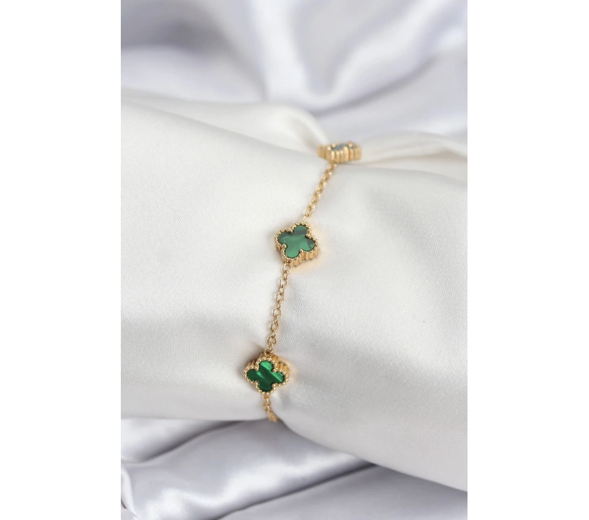 316L Çelik Gold Renk Yeşil Baby Boy Yonca Kadın Bileklik