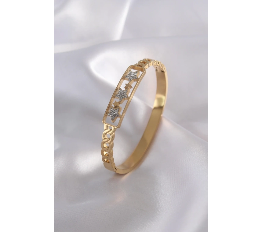 316L  Çelik Gold Renk Yıldız Model Zirkon Taşlı Kadın Kelepçe