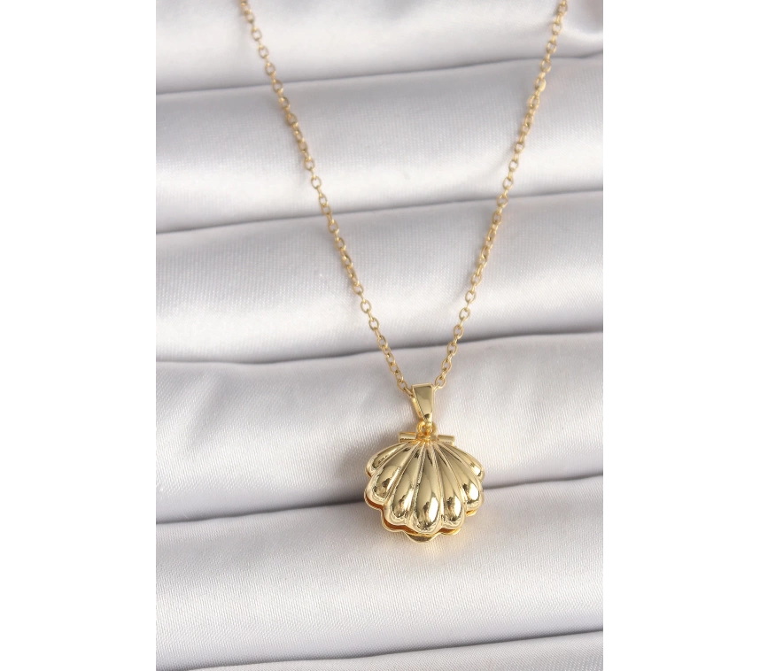 316L Çelik Gold Renk Zincir Açılır İncili Midye Model Kadın Kolye
