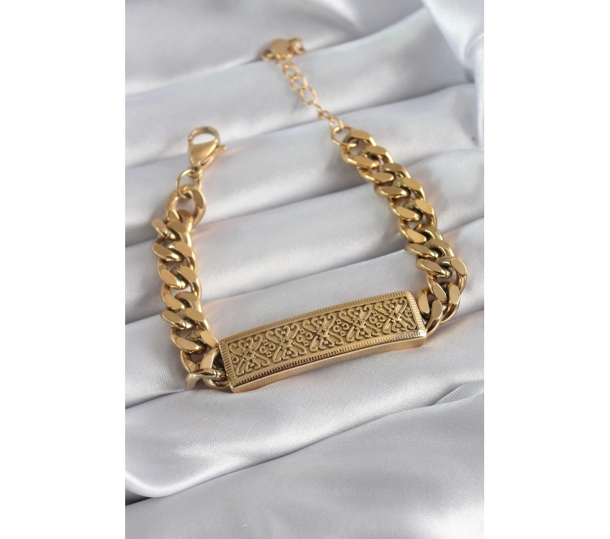 316L Çelik Gold Renk Zincir Model Motif İşleme Kadın Bileklik