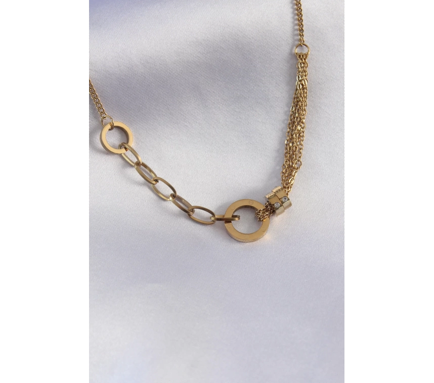316L Çelik Gold Renk Zirkon Taş Detay Kadın Kolye