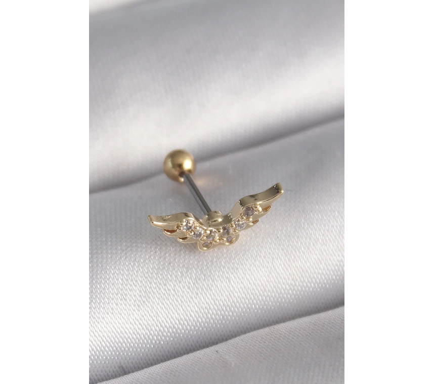 316L Çelik Gold Renk Zirkon Taş Detay Kanat Model Tragus Piercing