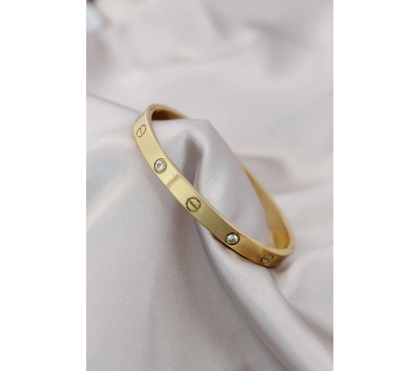 316L Çelik Gold Renk Zirkon Taşlı Bileklik