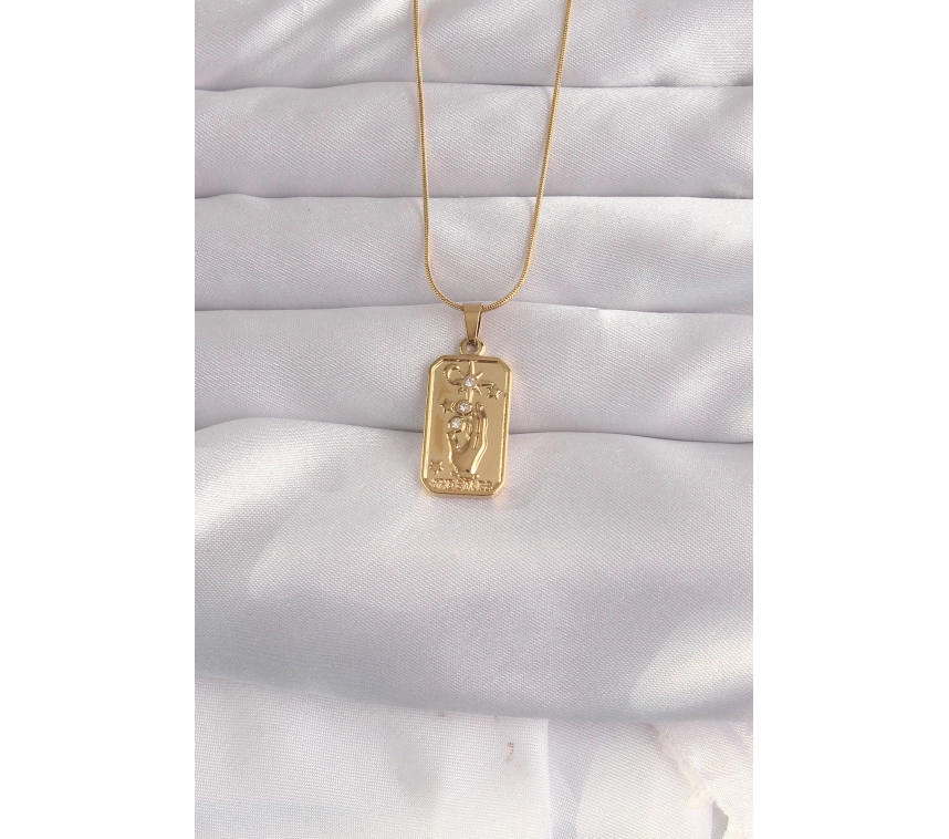 316L Çelik Gold Renk Zirkon Taşlı El Figür Vintage Kolye