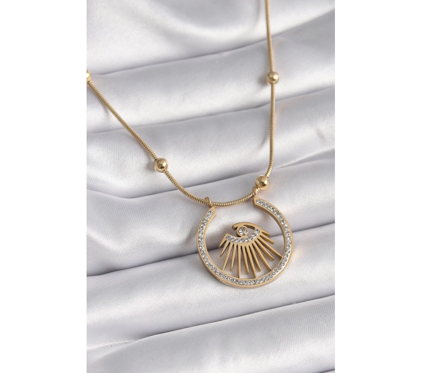316L Çelik Gold Renk Zirkon Taşlı Göz Model Kadın Kolye