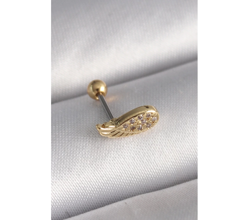 316L Çelik Gold Renk Zirkon Taşlı Kanat Tragus Piercing