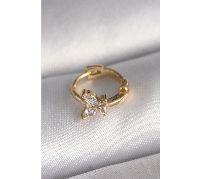 316L Çelik Gold Renk Zirkon Taşlı Kelebek Model Tragus Piercing