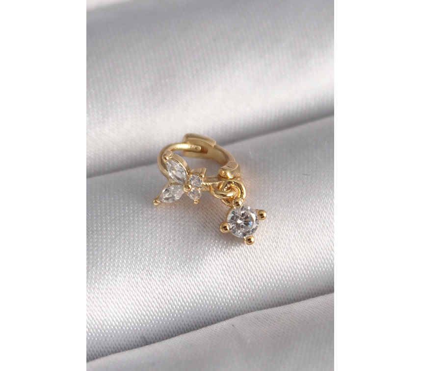 316L Çelik Gold Renk Zirkon Taşlı Kelebek Sallantı Detay Tragus Piercing