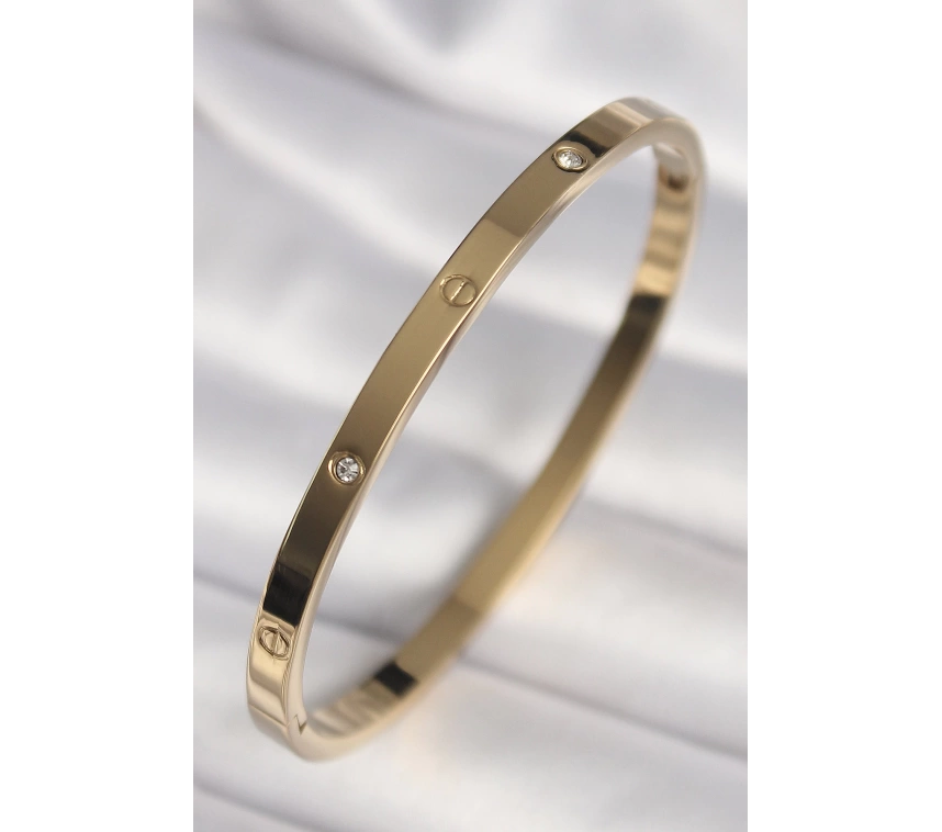 316L Çelik Gold Renk Zirkon Taşlı Model Kadın Bilezik