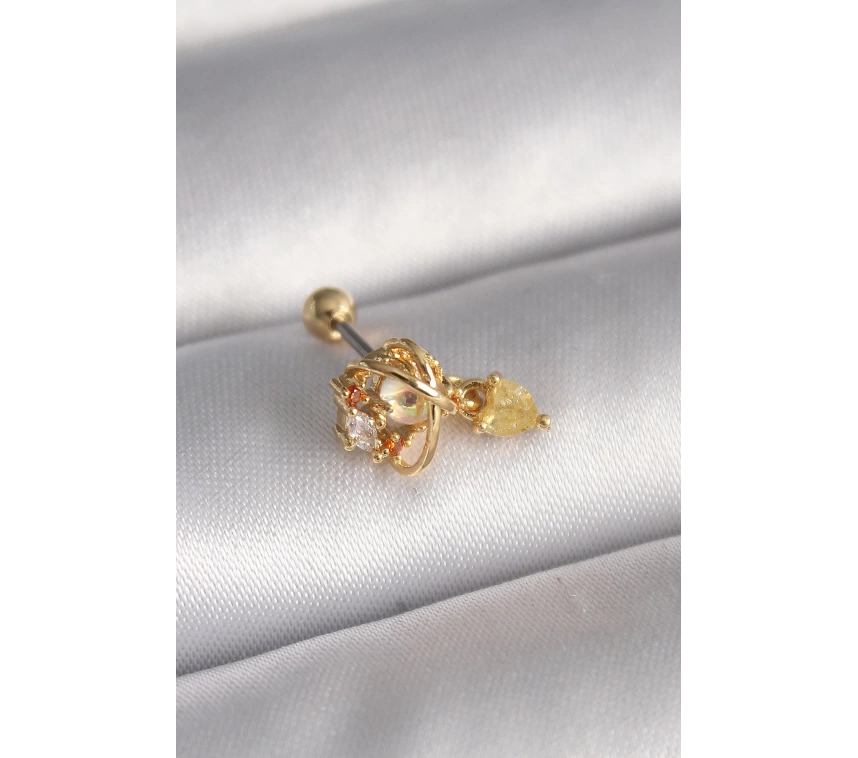 316L Çelik Gold Renk Zirkon Taşlı Sallantı Kalp Detay Tragus Piercing