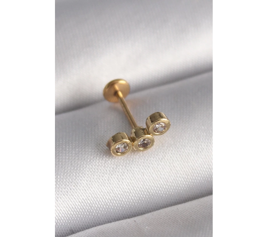 316L Çelik Gold Renk Zirkon Taşlı Tragus Piercing