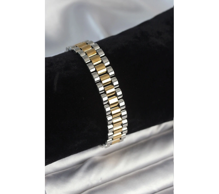 316L Çelik Gold ve Gümüş Renk 12 mm Kalınlık Erkek Bileklik