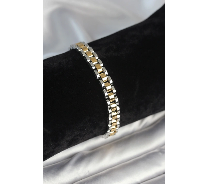 316L Çelik Gold ve Gümüş Renk 7 mm Kalınlık Erkek Bileklik