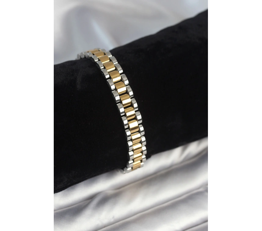 316L Çelik Gold ve Gümüş Renk 9 mm Kalınlık Erkek Bileklik