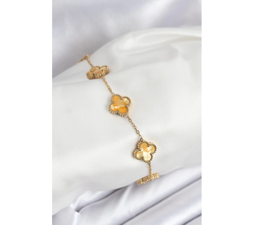 316L Çelik Gold Zincir Sarı Yonca Bileklik