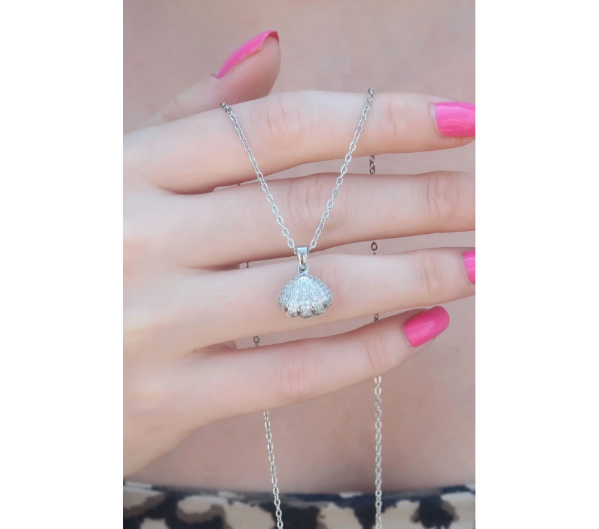 316L Çelik Gümüş Renk Açılır Midye Model Kadın Kolye