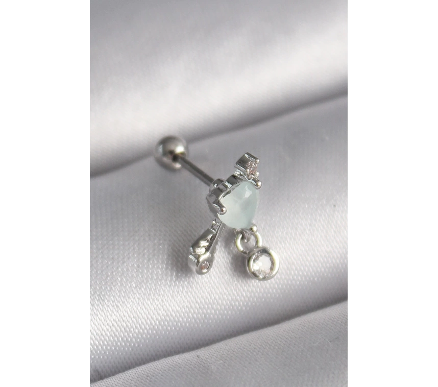 316L Çelik Gümüş Renk Beyaz Minelik Kalp Sallantı Zirkon Taş Detay Tragus Piercing