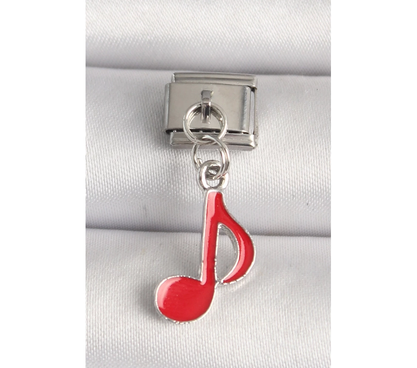 316L Çelik Gümüş Renk Kırmızı Müzik Nota Model Nomination Charm