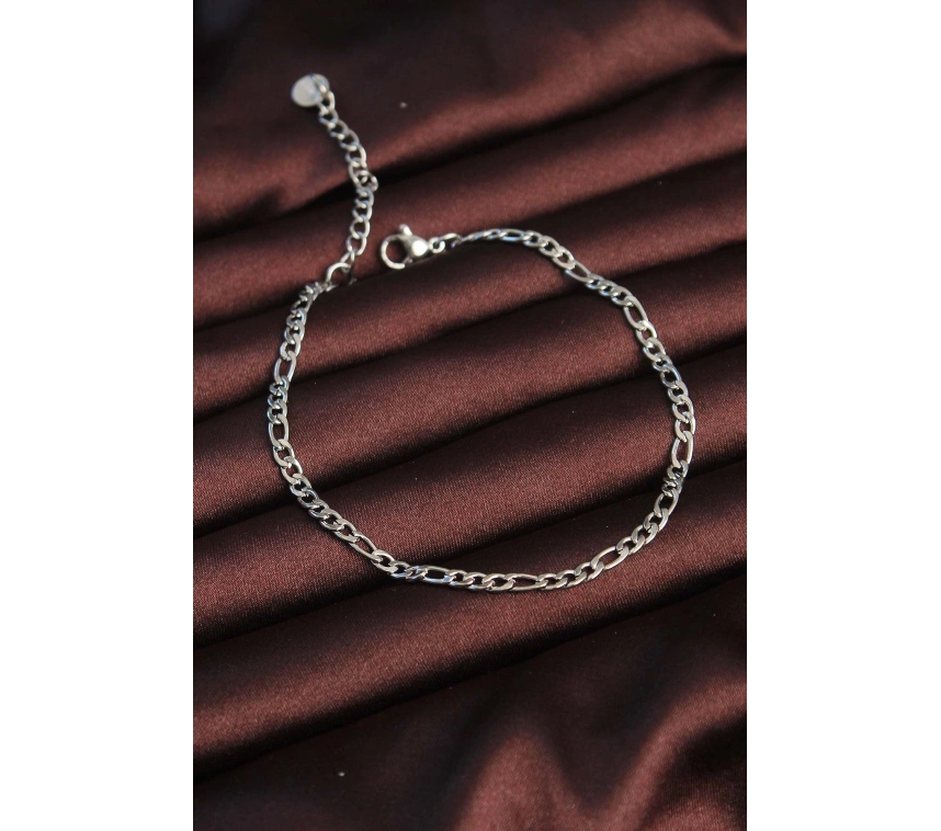 316L Çelik Gümüş Renk Kuş Gözü Erkek Zincir Bileklik