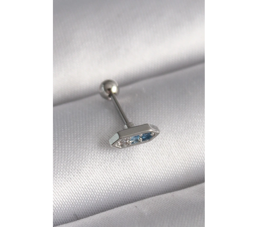 316L Çelik Gümüş Renk Mavi Zirkon Taşlı Tragus Piercing