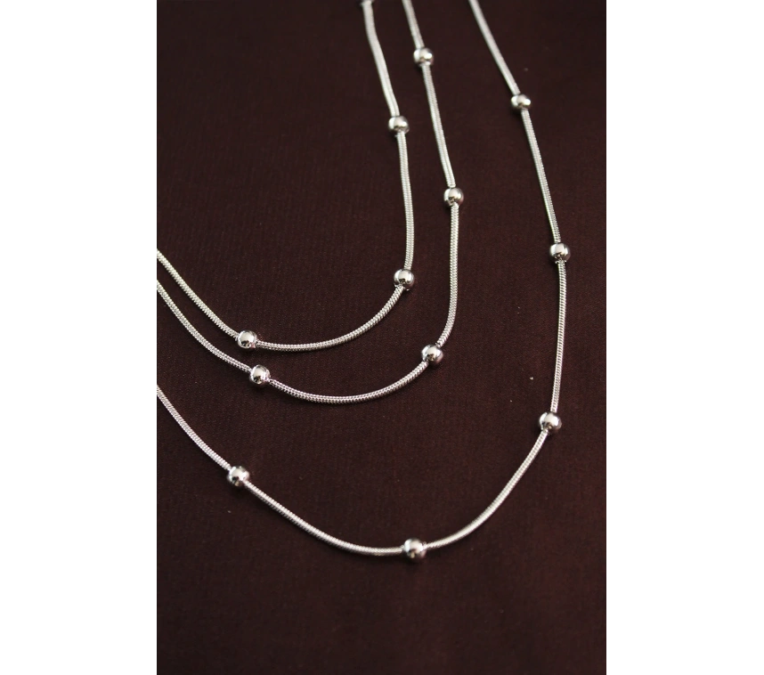 316L Çelik Gümüş Renk Minimal Topçuk Model Çoklu Kolye
