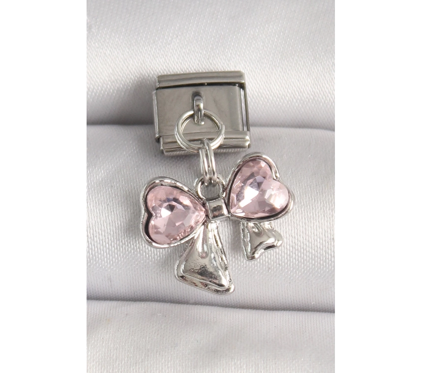 316L Çelik Gümüş Renk Pembe Zirkon Taşlı Fiyonk Model Nomination Charm